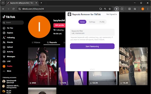 Download Reposts Remover for TikTok – Hapus Repost Sekali Klik description image 1